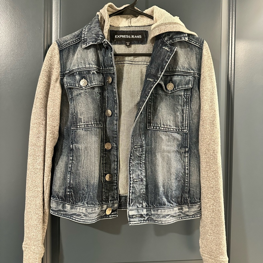 Express Denim Jacket with Heather Gray Sleeves